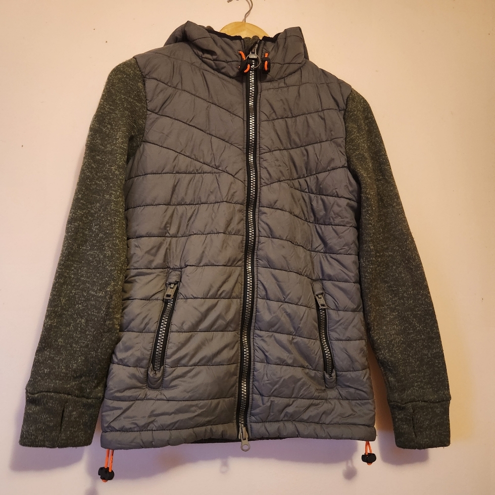 Superdry Mens Size S Storm Hybrid Hooded Padded Jacket Green Gray Tech Like New